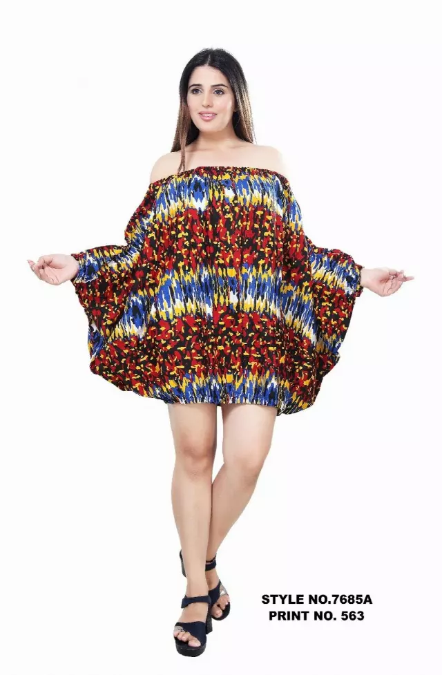 7685 A - 100% COTTON ANKARA PRINT BALLOON WRANGLE SLV DRESS (3 PCS PRE-PACK) - $18.00 EACH — One Size (4-24) / Print-563
