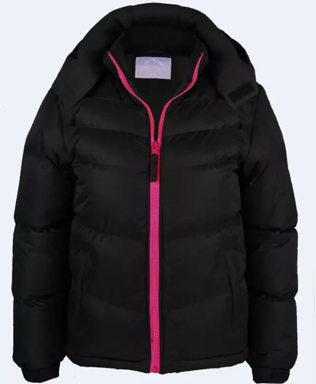 Girl's puff synthetic insulated fleece lined jacket with detachable hood BT311 TODD 2-4 5-7 8-18 — Black / 2T-4T (WHOLESALE)