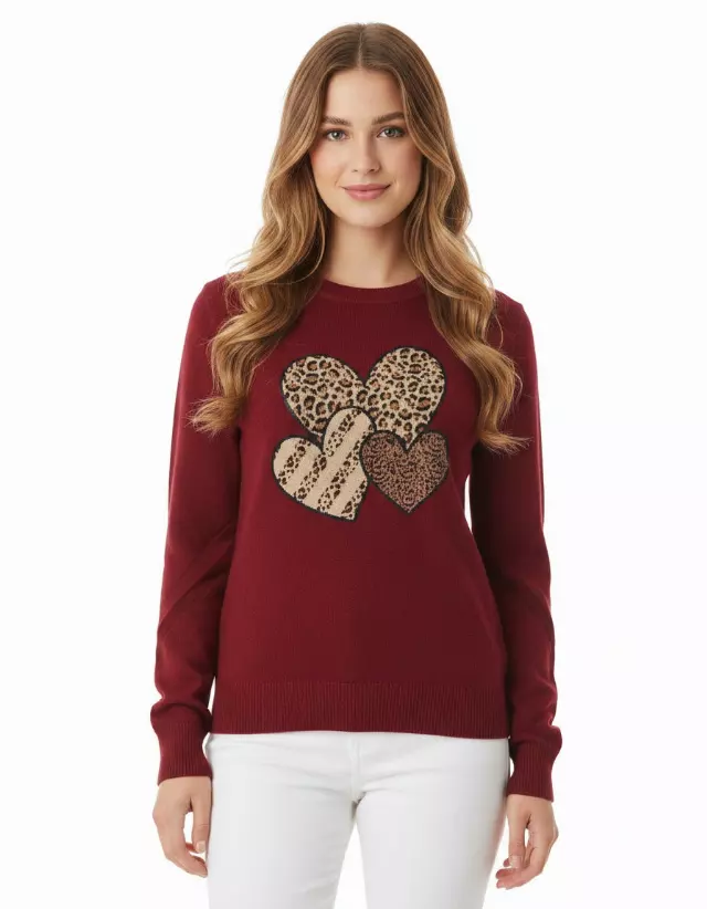 Crewneck Heart Sweater — Burgundy / S/M-L/XL