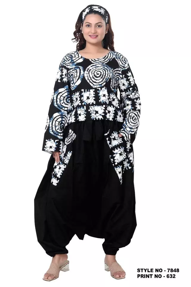 7848 - 100 % Cotton Printed 2pc Pant Set - Top + Harem Pants - $25.00 Each (3 pcs per pack) — Free Size / Print-632