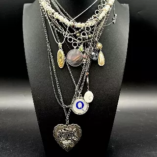 Mixed Fashion Costume Necklace Lot Heart Initial Q Pendants Vintage to Modern