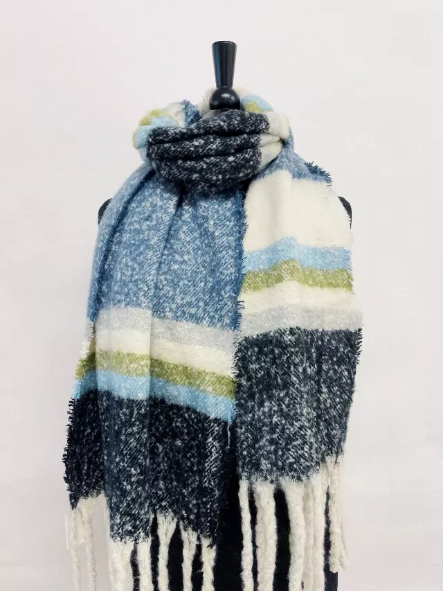 BF158 Stripe Pattern Winter Scarf — Navy