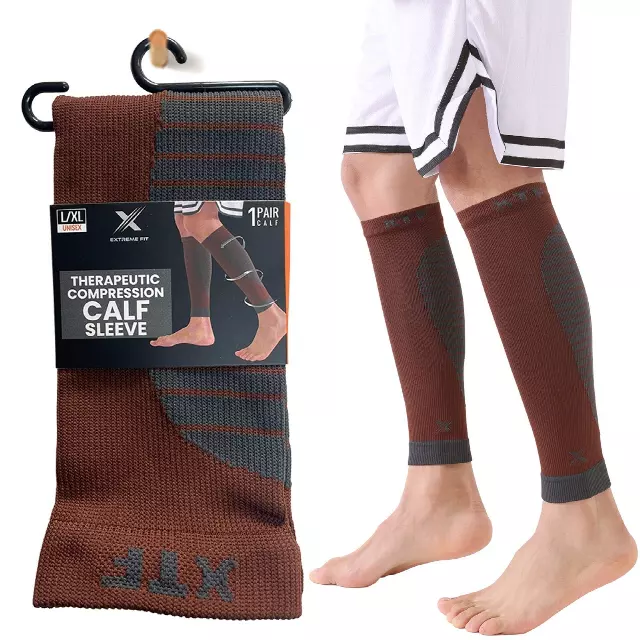 Targeted Pain Relief Calf Compression Sleeves — Brown / Small/Medium