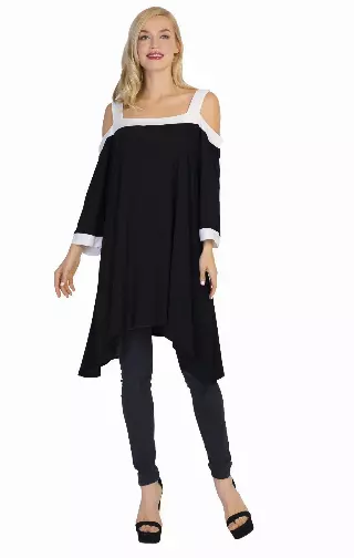 CHH-16170 - Soft & Lightweight Plus Size Cold-Shoulder Stretch Tunic & Dress (6-PCS PRE-PACK) — BLACK