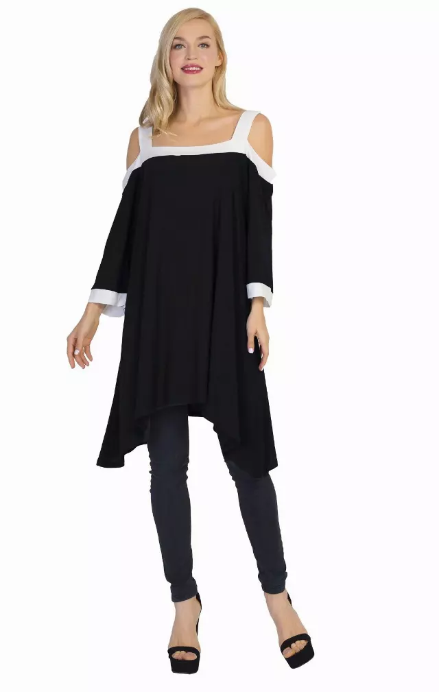CHH-16170 - Soft & Lightweight Plus Size Cold-Shoulder Stretch Tunic & Dress (6-PCS PRE-PACK) — BLACK