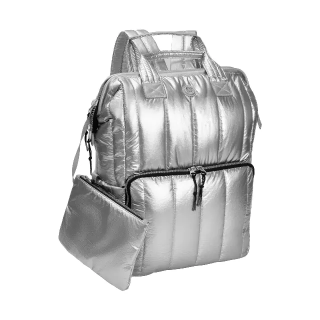 Joan & David Tubular Quilted Metallic Puffer Nylon 18-Inch Workbook Backpack — 331-CHROME · SKU JDB2893-331-CHR