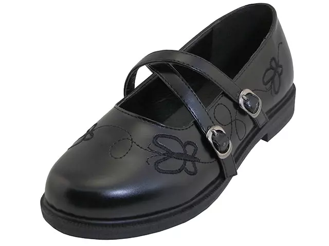 S5009-G - Wholesale Big Girls "Easy USA" PU Upper with Butterfly Embroidery X-Strap Black Mary Jane School Shoes