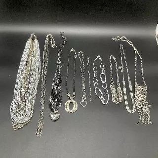 Mixed Silver Tone & Black Fashion Necklace Jewelry Lot 10 Pieces Heart Tassel