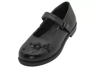 S5003-G - Wholesale Big Girl's "Easy USA" PU Upper with Embroidery Flower on top Black Mary Jane School Shoes