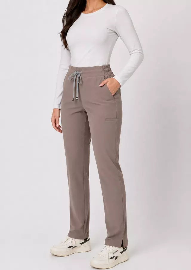 Ariana | High-Waisted Slim Straight Scrub Pants — Taupe / XL
