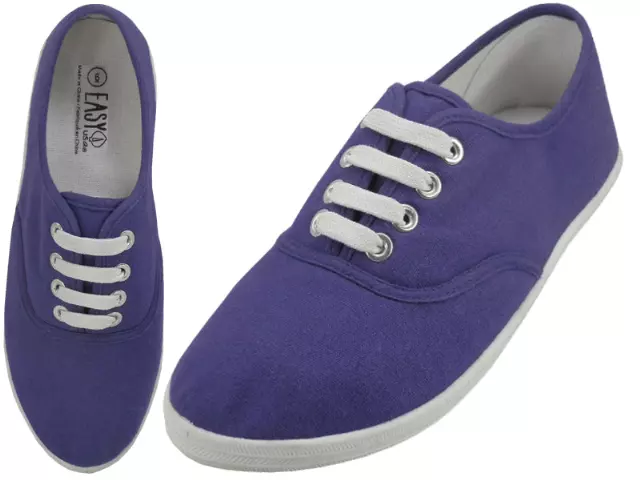 S324L - Women's "Easy USA" Comfortable Casual Canvas Lace Up Shoes — Purple (S324L-Purple) / 5-10 Assorted