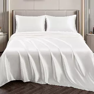 Silky-Soft Satin Sheet Set (4-Piece) — White / King