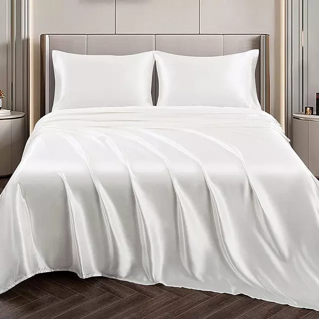 Silky-Soft Satin Sheet Set (4-Piece) — White / Queen