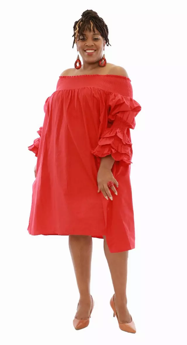 703A - Red Off-shoulder Ruffle Sleeve Dress - ON SALE - $10.00 Each (3 pcs per pack)