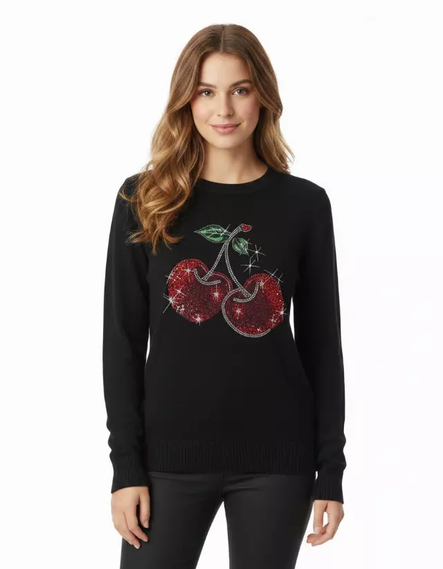 Crewneck Cherry Sweater — Black / S/M-L/XL