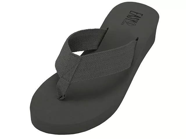W9339L - Women's "Easy USA" Fabric Upper 1Â½" Wedge Thong Sandals — Black (W9339L-BB) / 5-10 Assorted