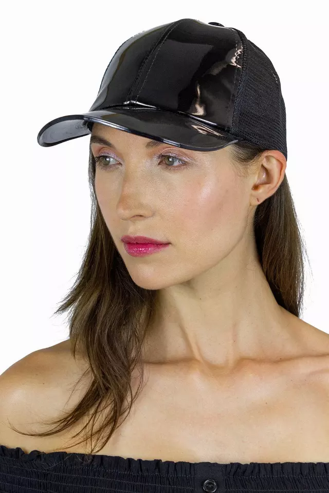 Magid Patent Acrylic Brim Baseball Cap — BLACK