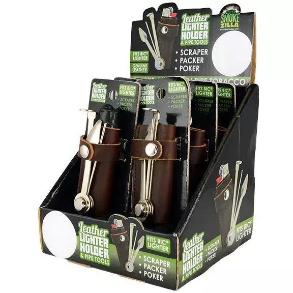 Leather Lighter Case With Tools - 6 Pieces Per Retail Ready Display 25592