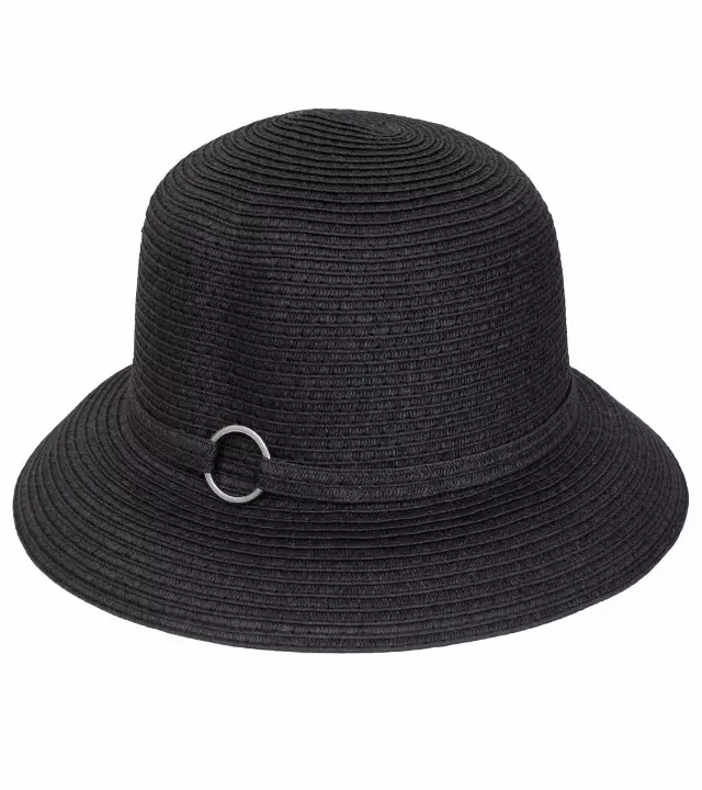 Magid Straw Metal Ring Bucket Sun Hat — BLACK