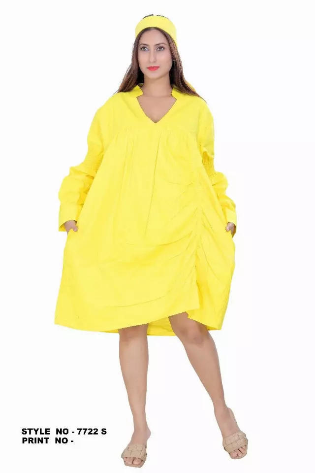7722S - Solid Color Tunic Dress (3 PCS PRE-PACK) - $12.5 EACH — One Size (4 - 24) / Yellow