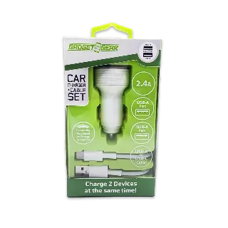 Car Charger Dual USB Ports with USB to USB-C Charging Cable Set 2.4 Amp - 3 Pieces Per Pack 24626
