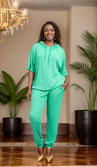 24016 -2 pcs Short Sleeves Jogging Suit -Lots of Colors Available- $25.00 Set (3 pcs per pack) — Plus - 1X 2X 3X / Kelly Green