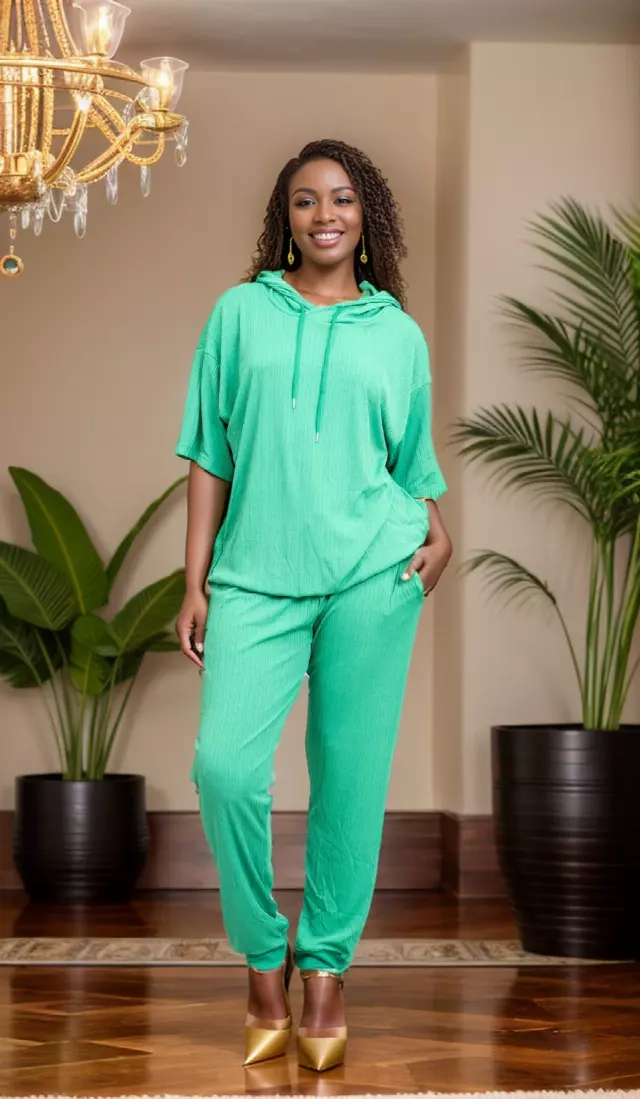 24016 -2 pcs Short Sleeves Jogging Suit -Lots of Colors Available- $25.00 Set (3 pcs per pack) — Plus - 1X 2X 3X / Kelly Green