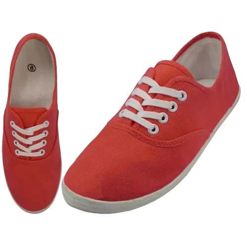 S324L - Women's "Easy USA" Comfortable Casual Canvas Lace Up Shoes — Red Coral (S324L-Red Coral) / 6-11 Assorted