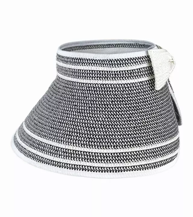 Magid Straw Two Tone Striped Color Block Roll Up Visor — WHITE/BLACK