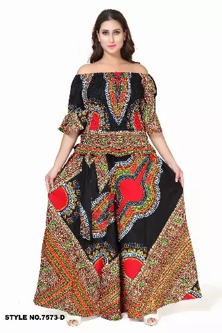7573 Authentic African Print 2pc Pant Set (3 PCS PRE-PACK) - $25 EACH — One Size (4-24) / Black/Maroon