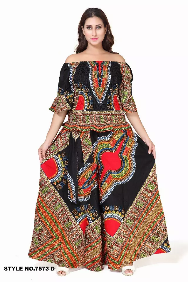 7573 Authentic African Print 2pc Pant Set (3 PCS PRE-PACK) - $25 EACH — One Size (4-24) / Black/Maroon