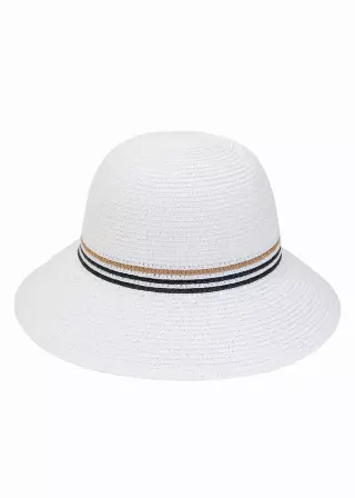 Max Studio Striped Straw Bucket Hat — WHITE