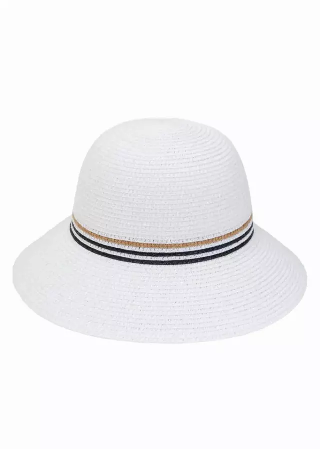 Max Studio Striped Straw Bucket Hat — WHITE