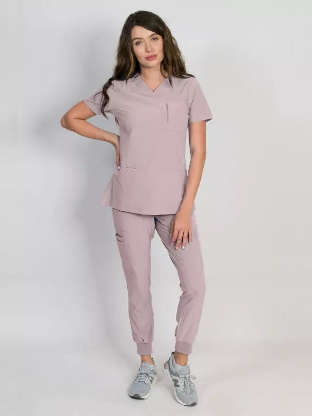 Fleur | Zip Pocket Top & Jogger Scrubs Set — Orchid Blush / XXS
