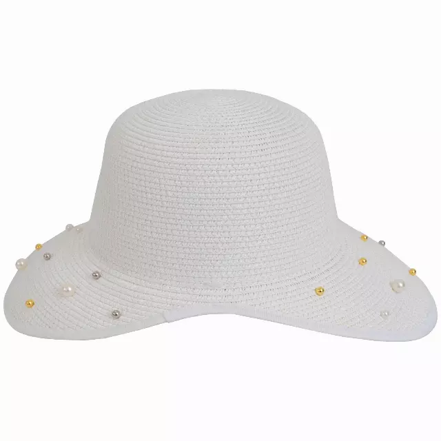Magid Pearl Beaded Brim Garden Hat — WHITE