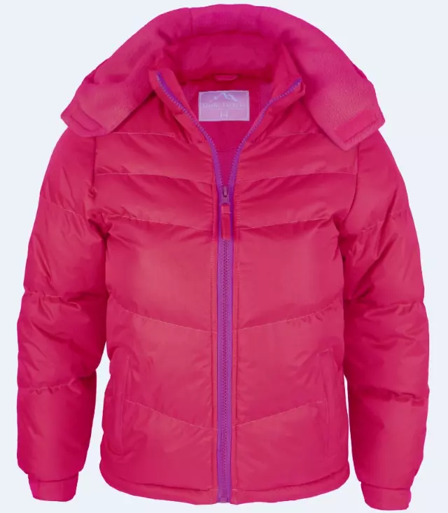 Girl's puff synthetic insulated fleece lined jacket with detachable hood BT311 TODD 2-4 5-7 8-18 — Pink / 2T-4T (WHOLESALE)