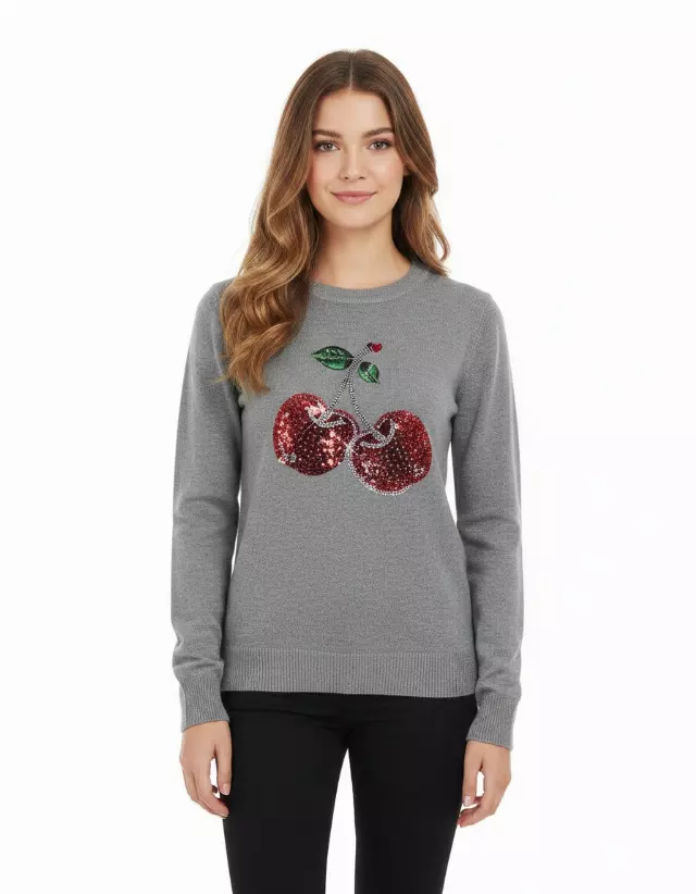 Crewneck Cherry Sweater — Heather Gray / S/M-L/XL