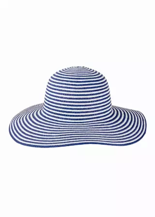 Magid Striped Straw Floppy Hat — NAVY/WHITE