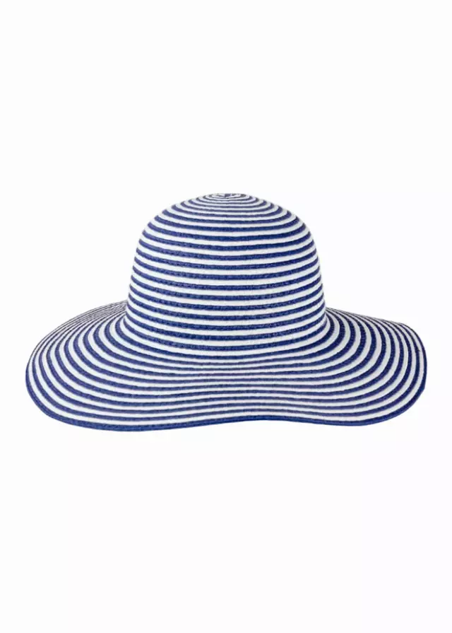 Magid Striped Straw Floppy Hat — NAVY/WHITE