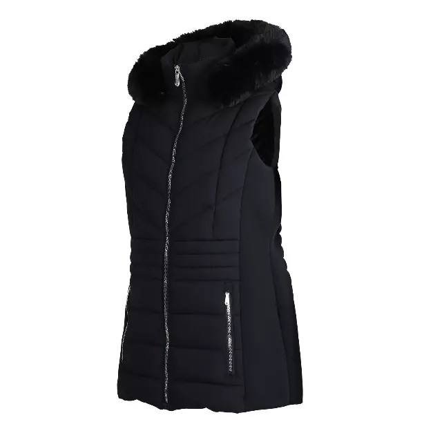 Women’s Solid Berber Lined Puffer Vest with Detachable Faux Fur Hood and Expandable Sides - Style #HDLV01X - $15.00/Unit 12 PC — S-XL (WHOLESALE) / Black