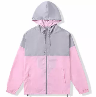 Men's Lightweight Hooded Windbreaker - Pink/Grey