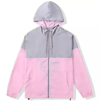 Men's Lightweight Hooded Windbreaker - Pink/Grey