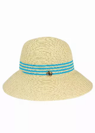 Adrienne Vittadini Straw Bucket Hat with Stripes