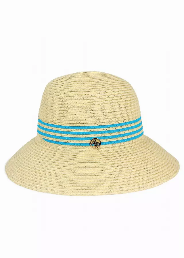 Adrienne Vittadini Straw Bucket Hat with Stripes