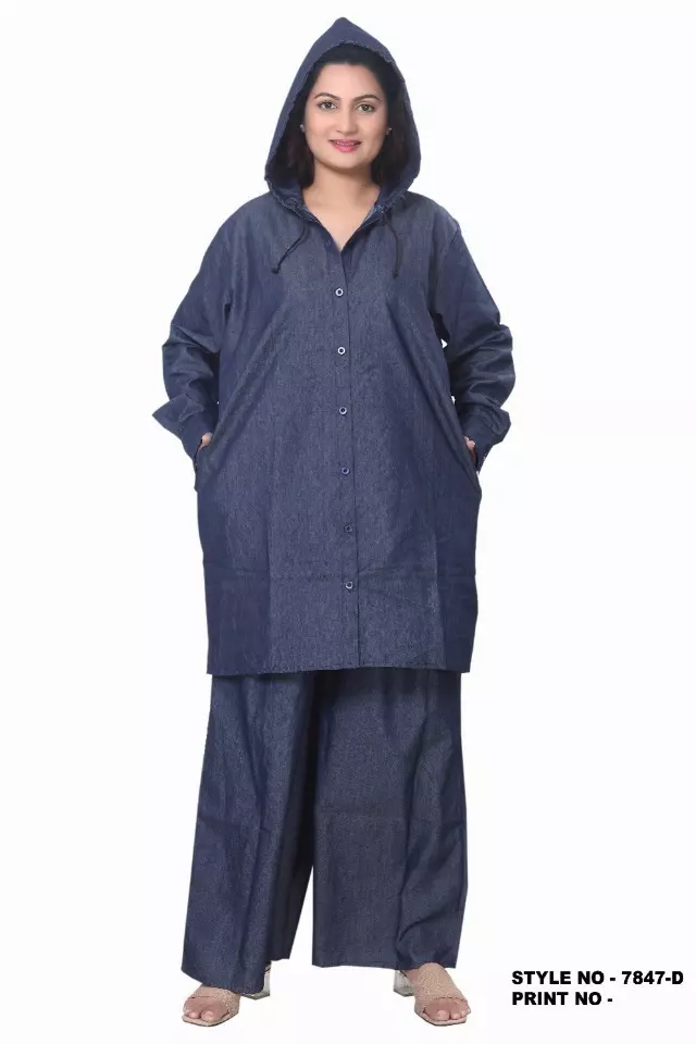 7847 - 100 % Cotton Printed 2pc Pant Set - Top/ W Hood + Pajama Set - $25.00 Each (3 pcs per pack) — Free Size / Print-Denim