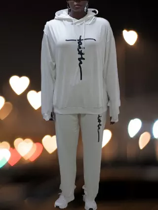 22125 -2 pcs Faith Jogging Suit -Lots of Colors Available- $25.00 Set (3 pcs per pack) — Plus - 1X 2X 3X / Off White