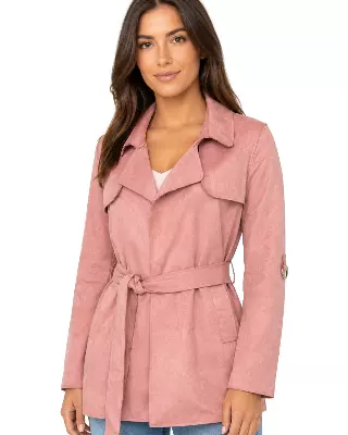 Ladies' Long Faux Suede Trench Coat #U21 — Mauve / S-M-L-XL