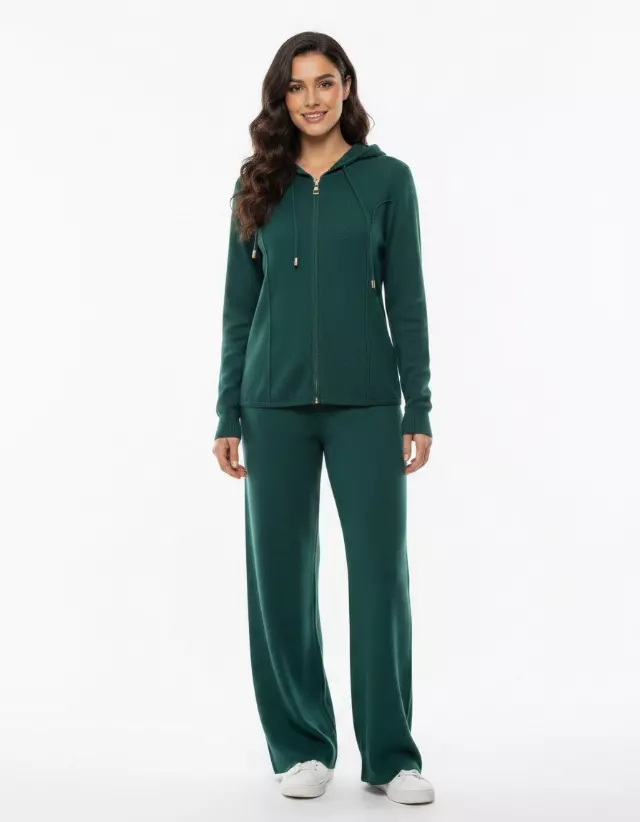 Knit Zip-Up Hoodie & Wide-Leg Lounge Set #104 — Emerald Green / S/M-L/XL