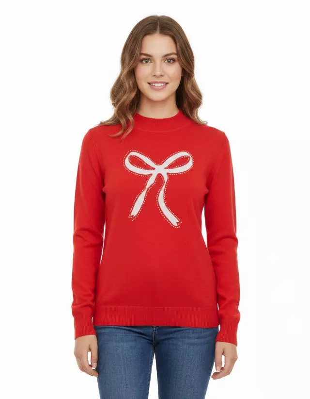 Crewneck Big Bow Sweater — Red / S/M-L/XL