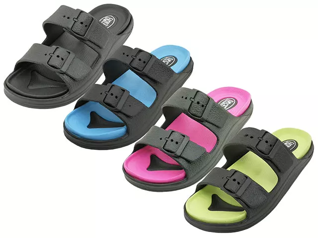 S2710LA - Wholesale Women's "Easy USA" Super Soft Double Strap with Buckle Slide Sandals